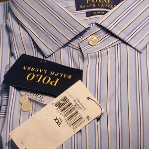 Polo Ralph Lauren  Shirt XXL  18 1/2 TTG Slim Fit. NWT $115 Blue Stripe